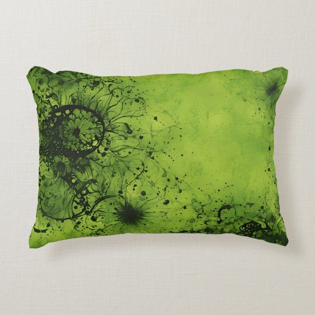 Almofada Decorativa Lime Verde Grunge com Acentos Pretos (Frente)