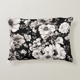 Almofada Decorativa Linda cor preta e sépia clara floral