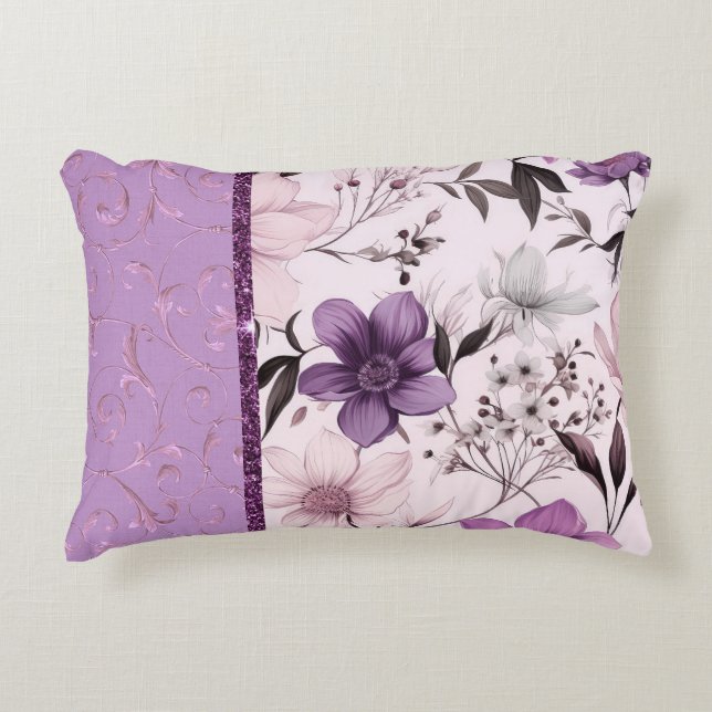 Almofada Decorativa Linda lavanda e floral rosa (Frente)