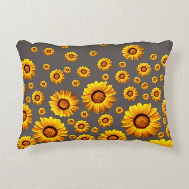 Almofada Decorativa Lindas flores amarelas nas cinzas (Frente)