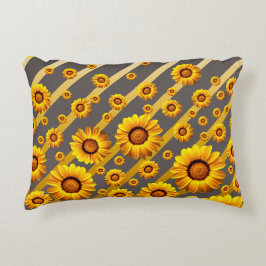 Almofada Decorativa Lindas flores amarelas nas cinzas, listras de ouro