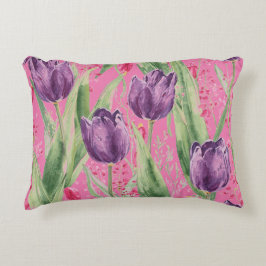 Almofada Decorativa Lindo, Roxo, Padrão de Flores de Tulipa Rosa Choqu