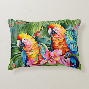 Almofada Decorativa Lindos papagaios e flores tropicais