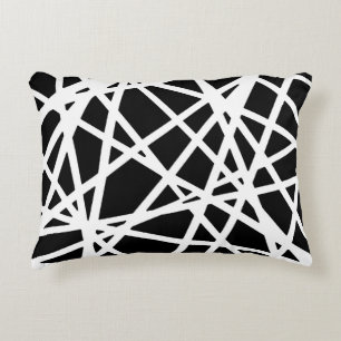 Almofada Decorativa Linhas Brancas e Formas Pretas Irregulares Abstrat