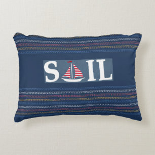 Almofada Decorativa Linhas de Corda de Grelha Azul Oceânica Azul