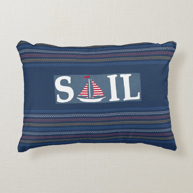 Almofada Decorativa Linhas de Corda de Grelha Azul Oceânica Azul (Frente)