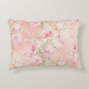 Almofada Decorativa Lírios De Paz Rosa Modernos Em Seda De Pêssego