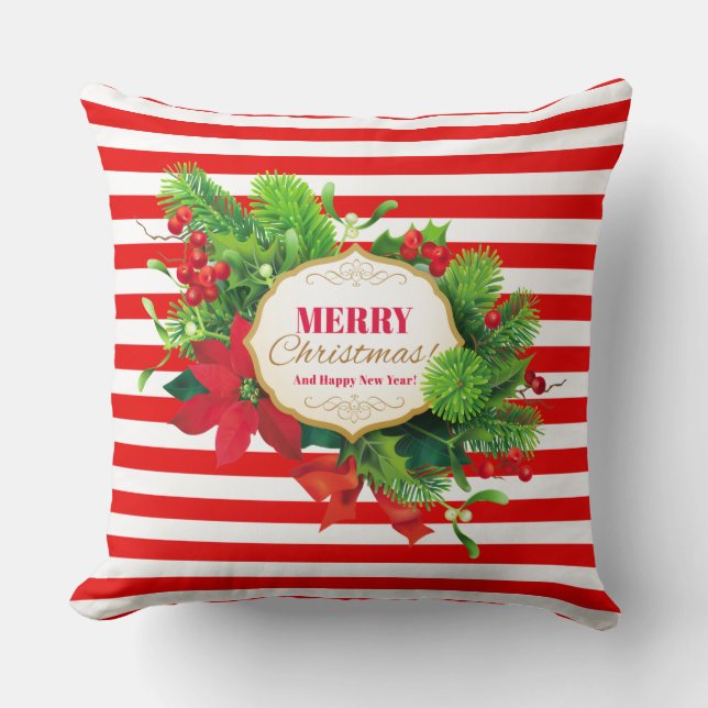 Almofada Decorativa Listrada de Vermelho de Natal (Frente)
