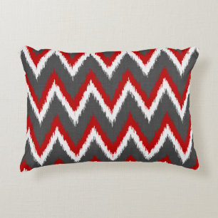 Almofada Decorativa Listras de Ikat Chevron - vermelho, branco e