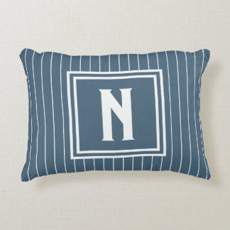 Almofada Decorativa Listras Finas - Azul Marinho + Branco
