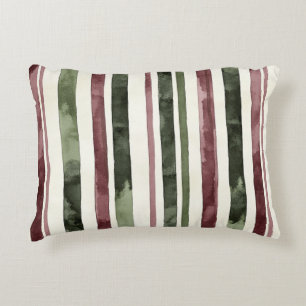 Almofada Decorativa Listras Florais de Natal Vermelho Burgundy Verde C