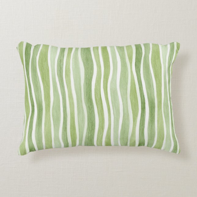 Almofada Decorativa Listras Onduladas Verde Lima Creme (Frente)