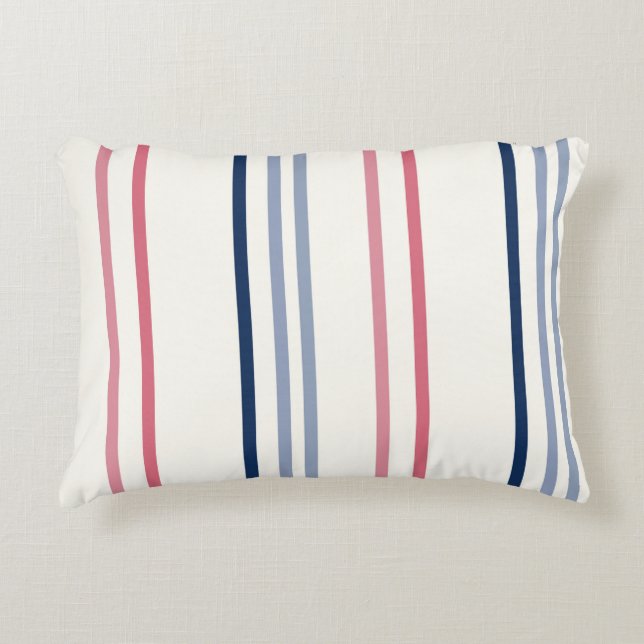 Almofada Decorativa Listras rosa, azul e branco (Frente)