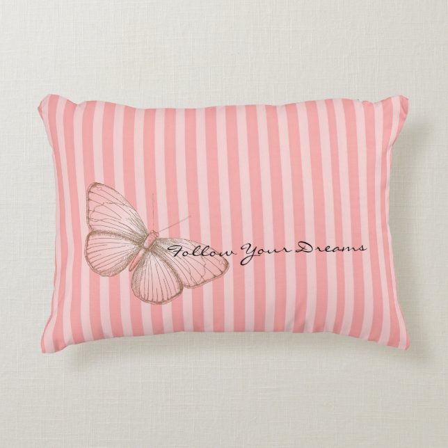 Almofada Decorativa Listras Rosa com Borboleta (Frente)