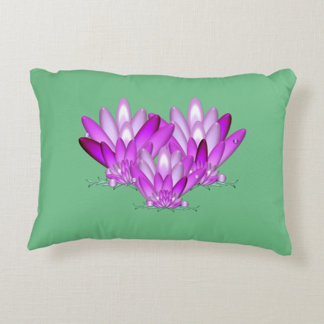 Almofada Decorativa Lotus floresce rosa sobre fundo verde marinho (Verso)