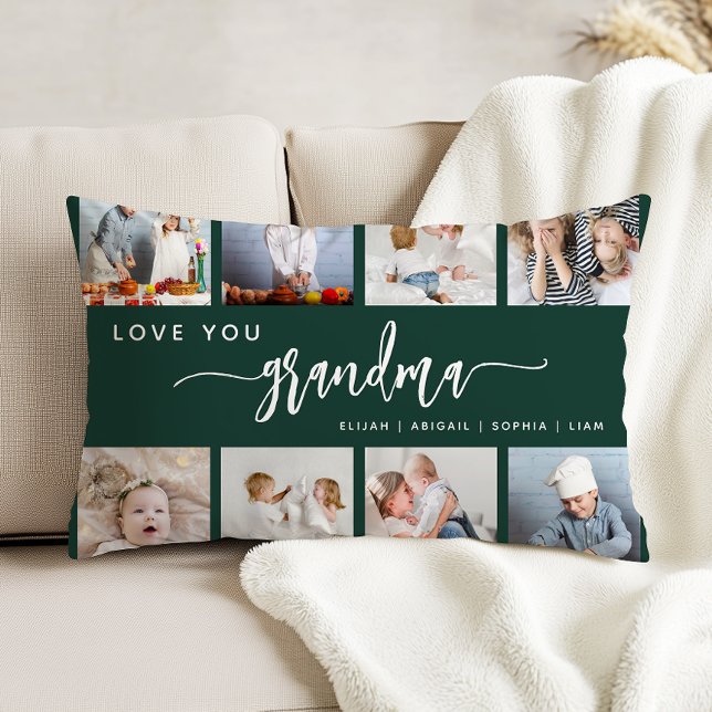 Almofada Decorativa Love You Grandma 8 Photo Collage Dark Green (Criador carregado)