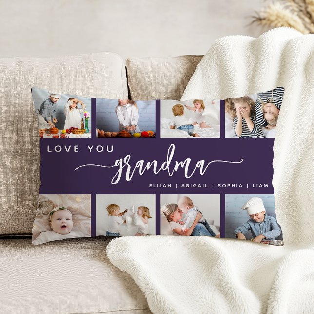 Almofada Decorativa Love You Grandma 8 Photo Collage Purple (Criador carregado)
