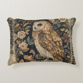 Almofada Decorativa Lovely Owl in the Flowers Garden ,Gold Checkered ,