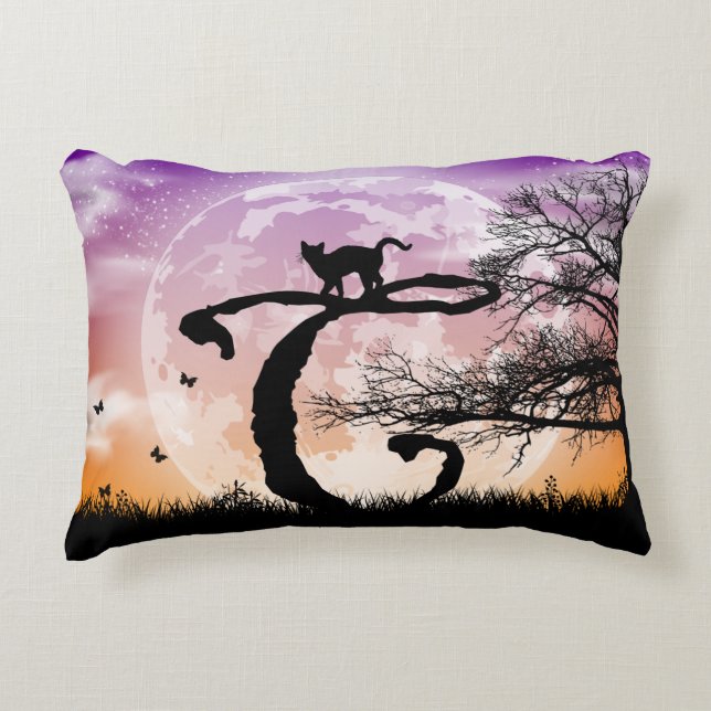 Almofada Decorativa Lua cheia e Cat C Monograma inicial (Frente)