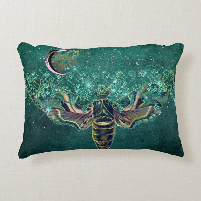 Almofada Decorativa Lua de mariposa esmeralda noite espargueira verde (Frente)