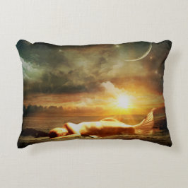 Almofada Decorativa Lua de sereia praia e ouro verde-marrom-oceânico