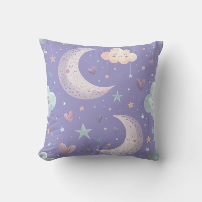 Almofada Decorativa Lua e Estrelas Roxas (Frente)