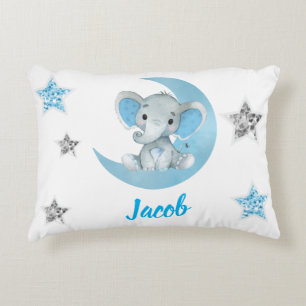 Almofada Decorativa Lua, garota elefante azul Travesseiro de nome pers