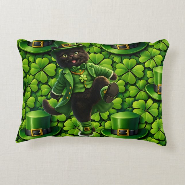 Almofada Decorativa Lucky leprechaun black cat Saint Patrick's Day Pat (Verso)
