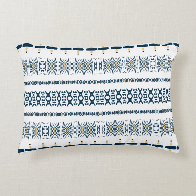 Almofada Decorativa Lúpulo Branco Tribal Azul (Frente)