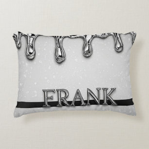 Almofada Decorativa Luxo Cromo Gotejamento Nome Reflexivo Prata M