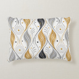 Almofada Decorativa Luxo Dourado Prata Preto Art Déco Padrão Abstrato