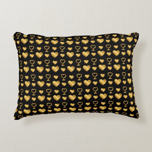 Almofada Decorativa Luxury Black Gold Foil Hearts  (Frente)