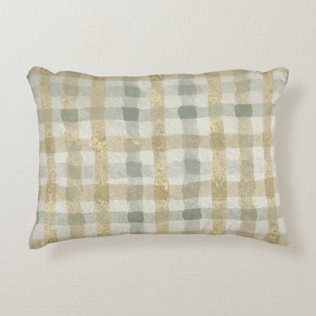 Almofada Decorativa Luxury Checked, Gold Grey Beigi Pattern (Frente)