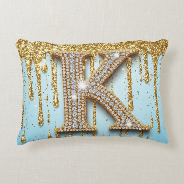 Almofada Decorativa Luxury Diamond Letter K on Gold Glitter Background (Frente)