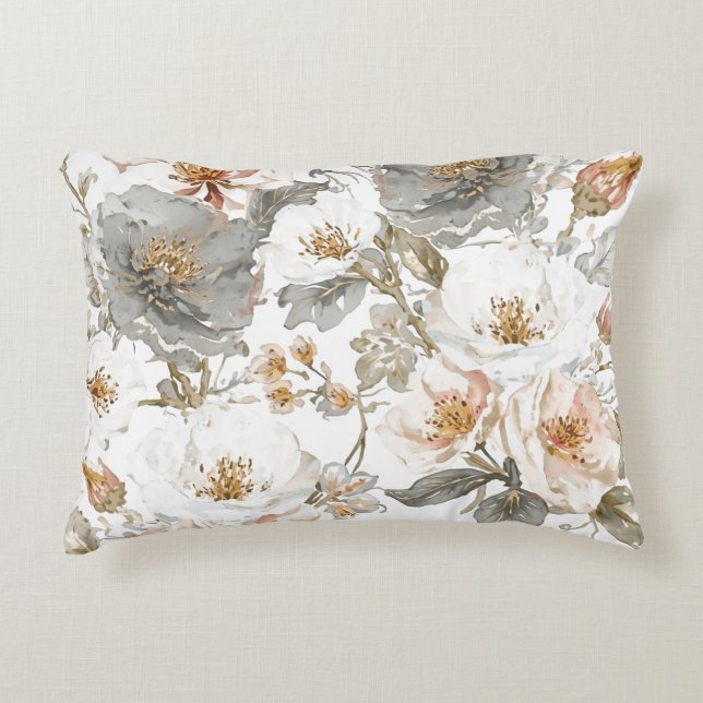 Almofada Decorativa Luxury, Elegant, Gold Grey Flowers Pattern  (Frente)