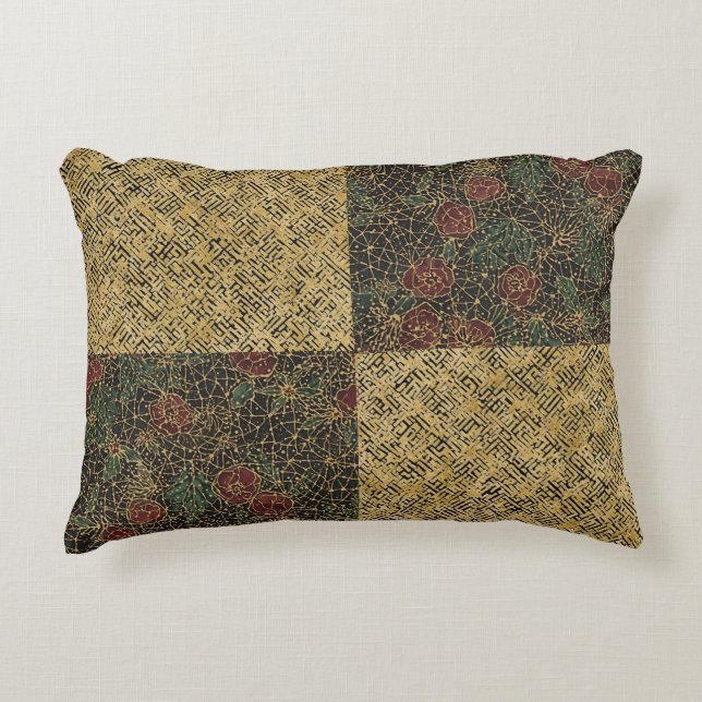 Almofada Decorativa Luxury Flowers and Gold Pattern ,Gold Black Red  (Frente)