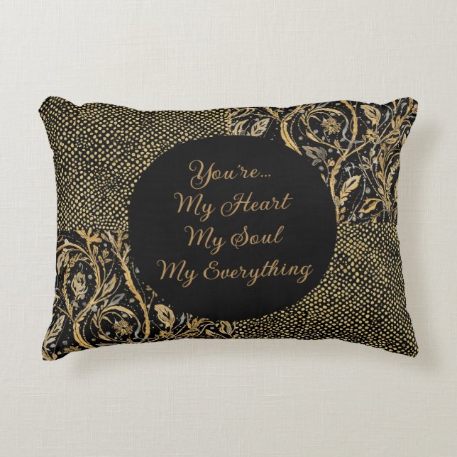 Almofada Decorativa Luxury, Valentine's Day,Black Gold Florals ,Pixel (Frente)