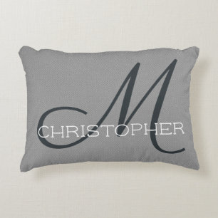 Almofada Decorativa M Nome Personalizado Inicial Preto Branco Cinza