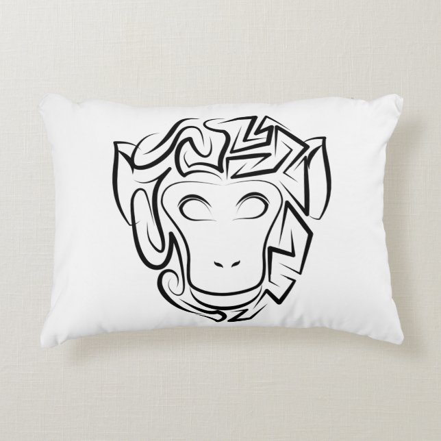 Almofada Decorativa Macaco preto e branco tribal (Frente)