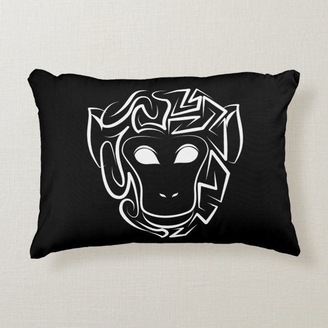 Almofada Decorativa Macaco preto e branco tribal (Frente)