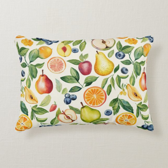 Almofada Decorativa Maçãs Peras Mirtilos Laranjas Frutas (Frente)