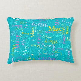 Almofada Decorativa Macy personalizou o nome abreviado aqua rosa