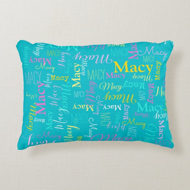 Almofada Decorativa Macy personalizou o nome abreviado aqua rosa (Frente)
