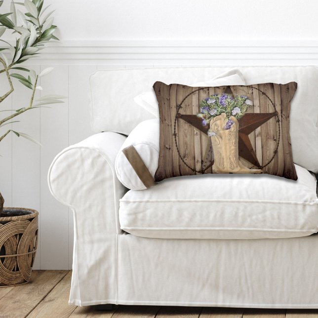 Almofada Decorativa madeira de celeiro rústico estrela ocidental cowbo (western country cowboy boot texas star throw pillow)