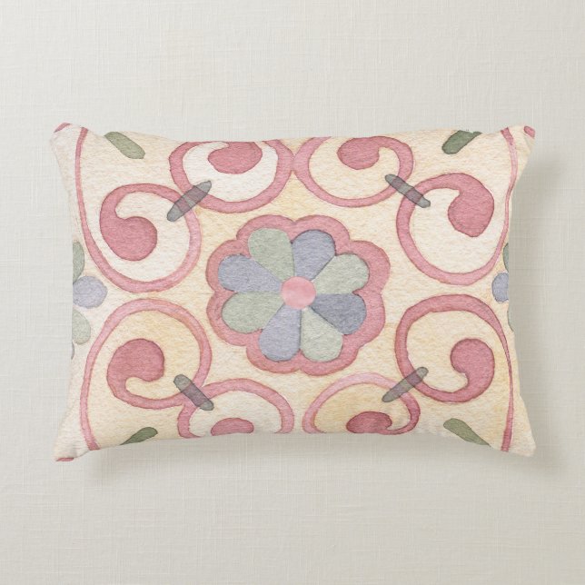 Almofada Decorativa Maiolica Amarela Italiana Espanhola Rosa (Frente)