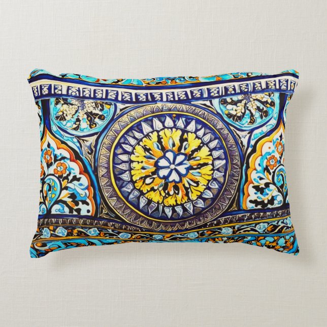 Almofada Decorativa Maiolica Floral espanhola italiana medieval (Frente)