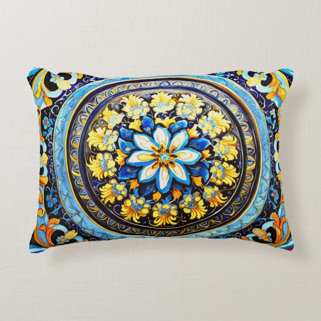 Almofada Decorativa Maiolica Floral espanhola italiana medieval (Frente)
