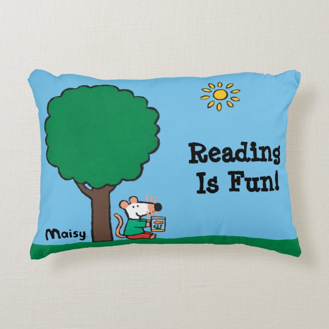 Almofada Decorativa Maisy lê seu livro da biblioteca fora (Frente)