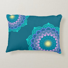 Almofada Decorativa Mandala Colorido em Fundo Azul