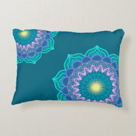 Almofada Decorativa Mandala Colorido em Fundo Azul